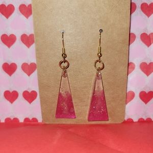 Pink glittery triangle earrings